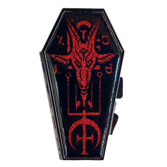 BAPHOMET SATANIC RED GLITTER COFFIN COMPACT