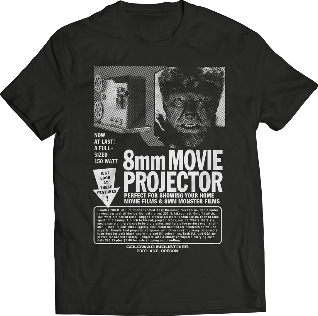 8MM PROJECTOR GLOW IN THE DARK WOLFMAN T-SHIRT