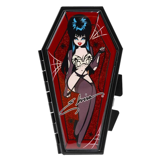 ELVIRA SPIDER RED GLITTER COFFIN COMPACT