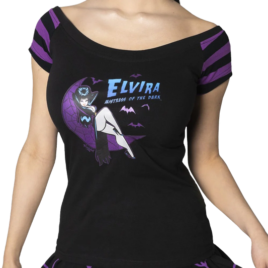 ELVIRA MOON CRESCENT GLITTER SHOULDER TOP