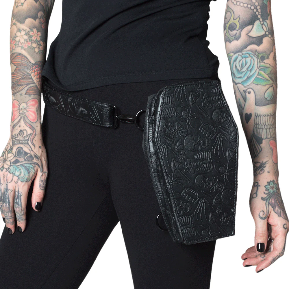 Coffin Embossed Skull Hip Pouch