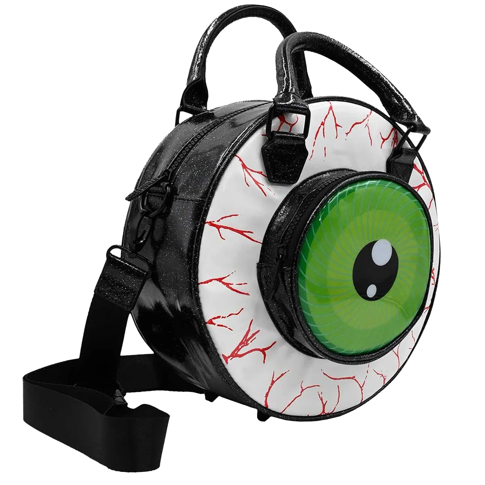 EYEBALL BLACK GLITTER BACKPACK PURSE