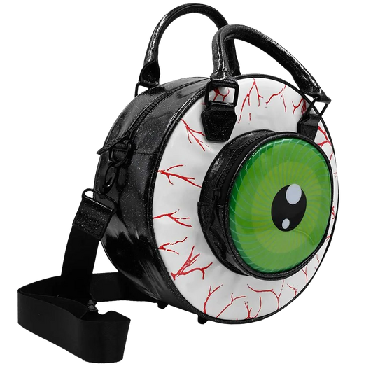 EYEBALL BLACK GLITTER BACKPACK PURSE