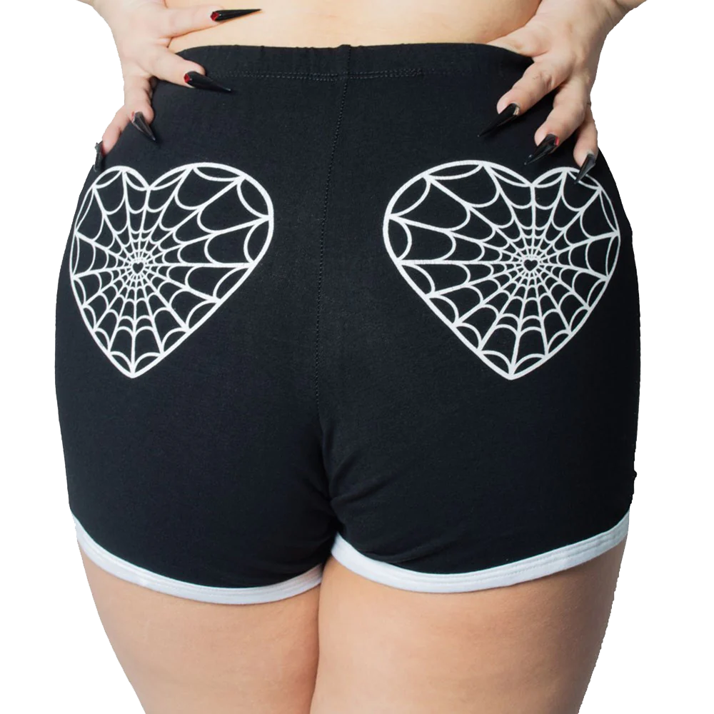 Web Heart White Womens Booty Shorts