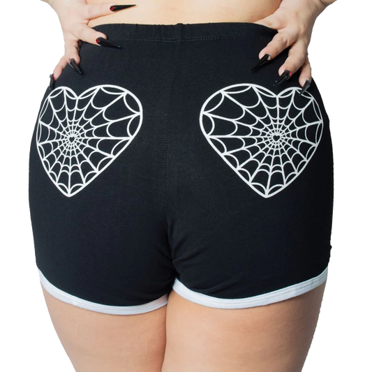 Web Heart White Womens Booty Shorts
