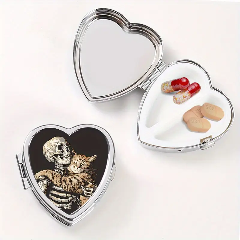 HEART SHAPED CAT AND SKELETON BOX - 2 COMPARTMENT