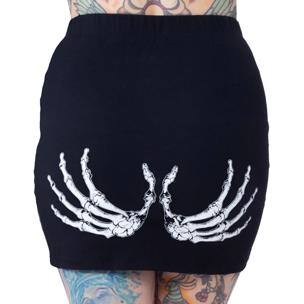 Skeleton Glow Hand Black Mini Skirt
