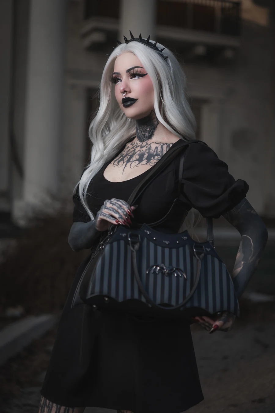 Pinstripe Bat Handbag