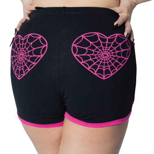 Web Heart Pink Womens Booty Shorts