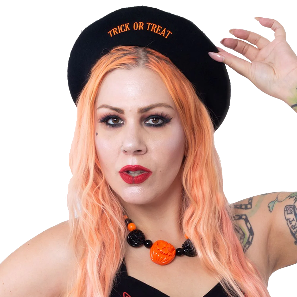 Trick Or Treat Pumpkin Black Beret
