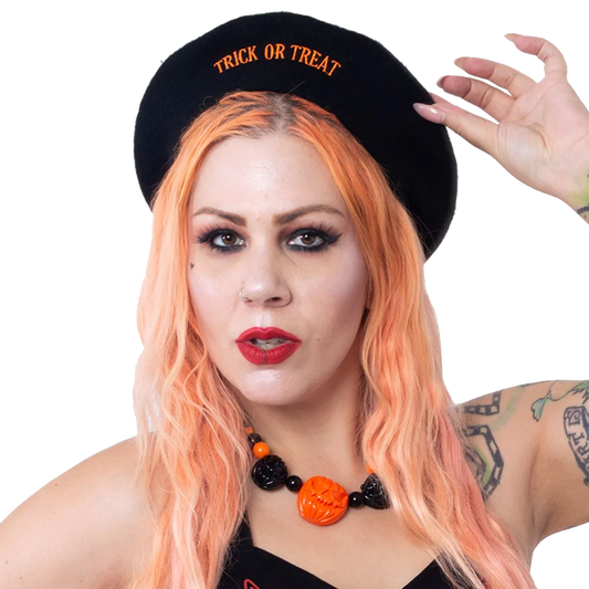 Trick Or Treat Pumpkin Black Beret