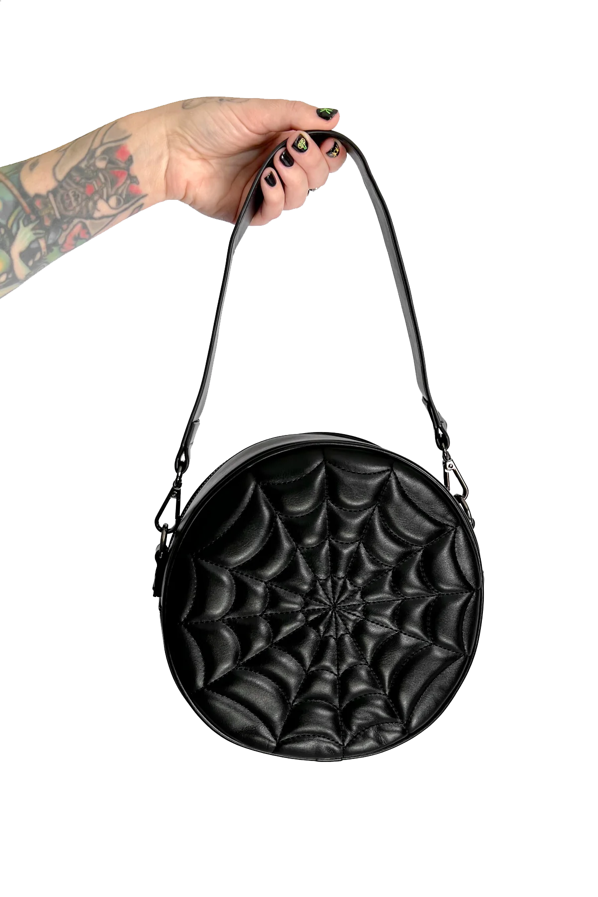 Convertible Round Spiderweb Crossbody - All Black