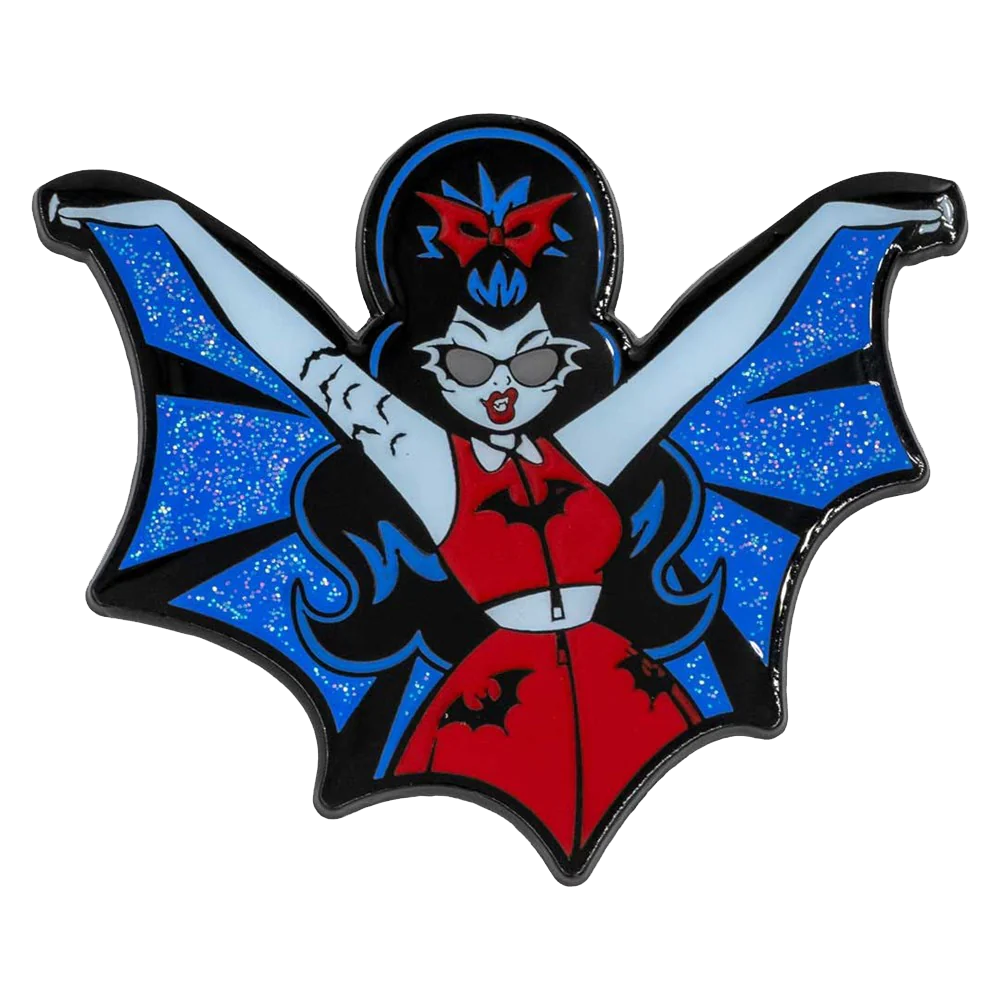 Vampire Girl Batwing Glitter Enamel Pin