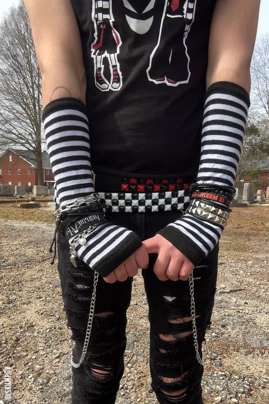 Emo Striped Arm Warmers Black/White