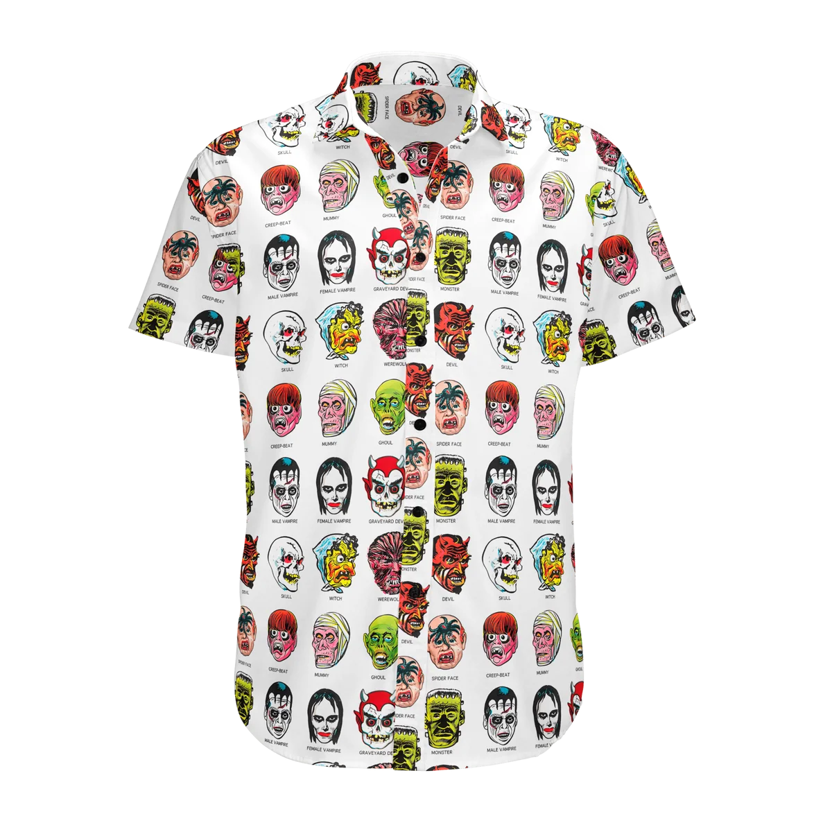 Western Evil Monster Mask Button Up Shirt - Retro 50's Style Halloween & Gothic Western Apparel