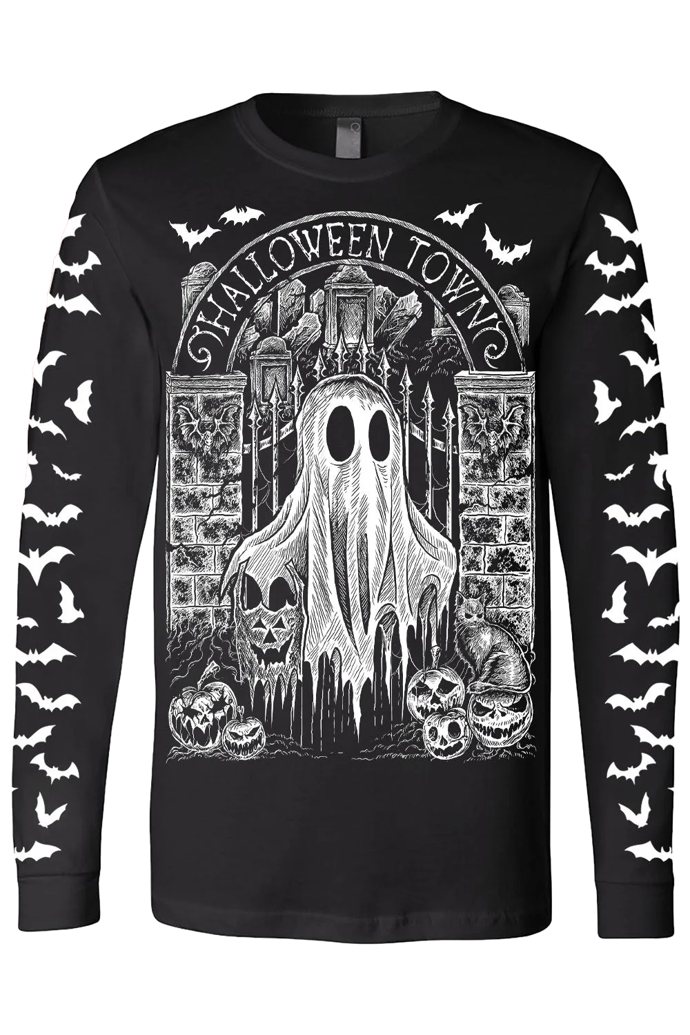 Halloween Town Ghostie T-shirt Unisex Long Sleeve with Bats