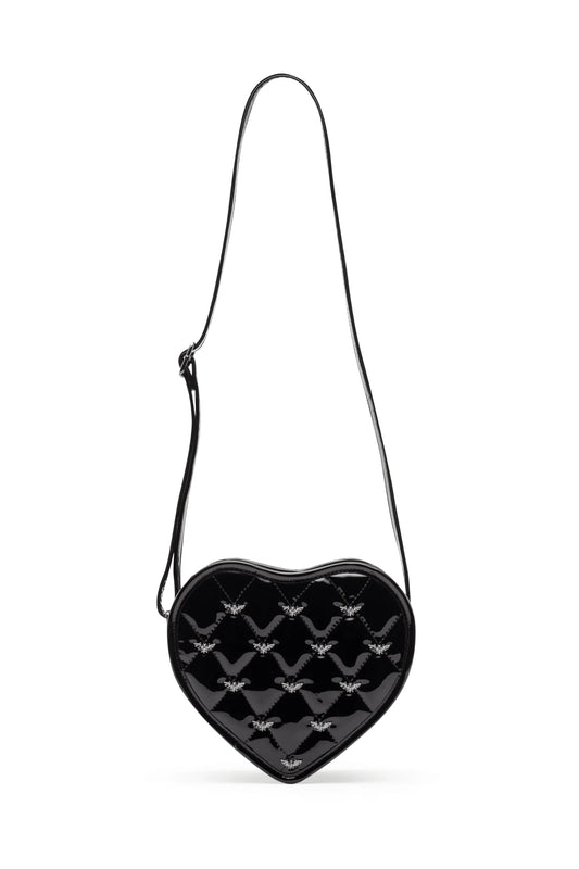 Rock Rebel Mina Heart Studded Heart Crossbody in Patent Black