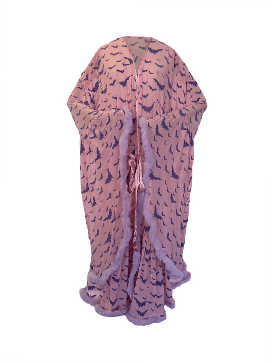 Pastel Goth Draculina Boudoir Feathered Robe | Vampirecore Luxury