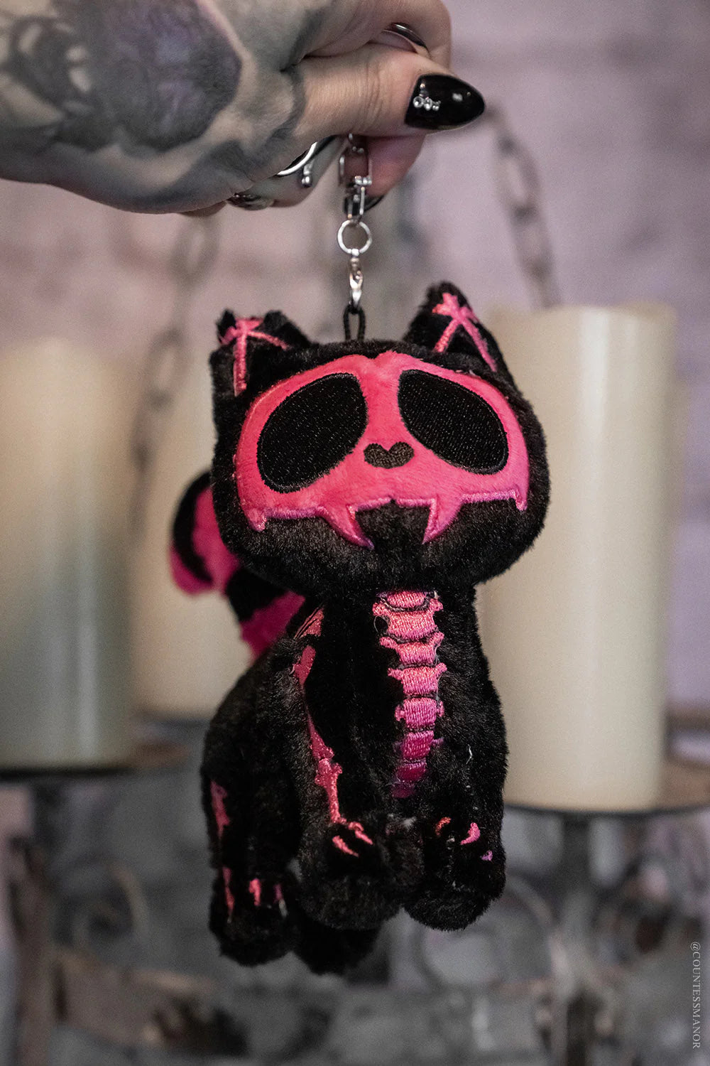 Bubblegum Skelekitty Plush Keychain