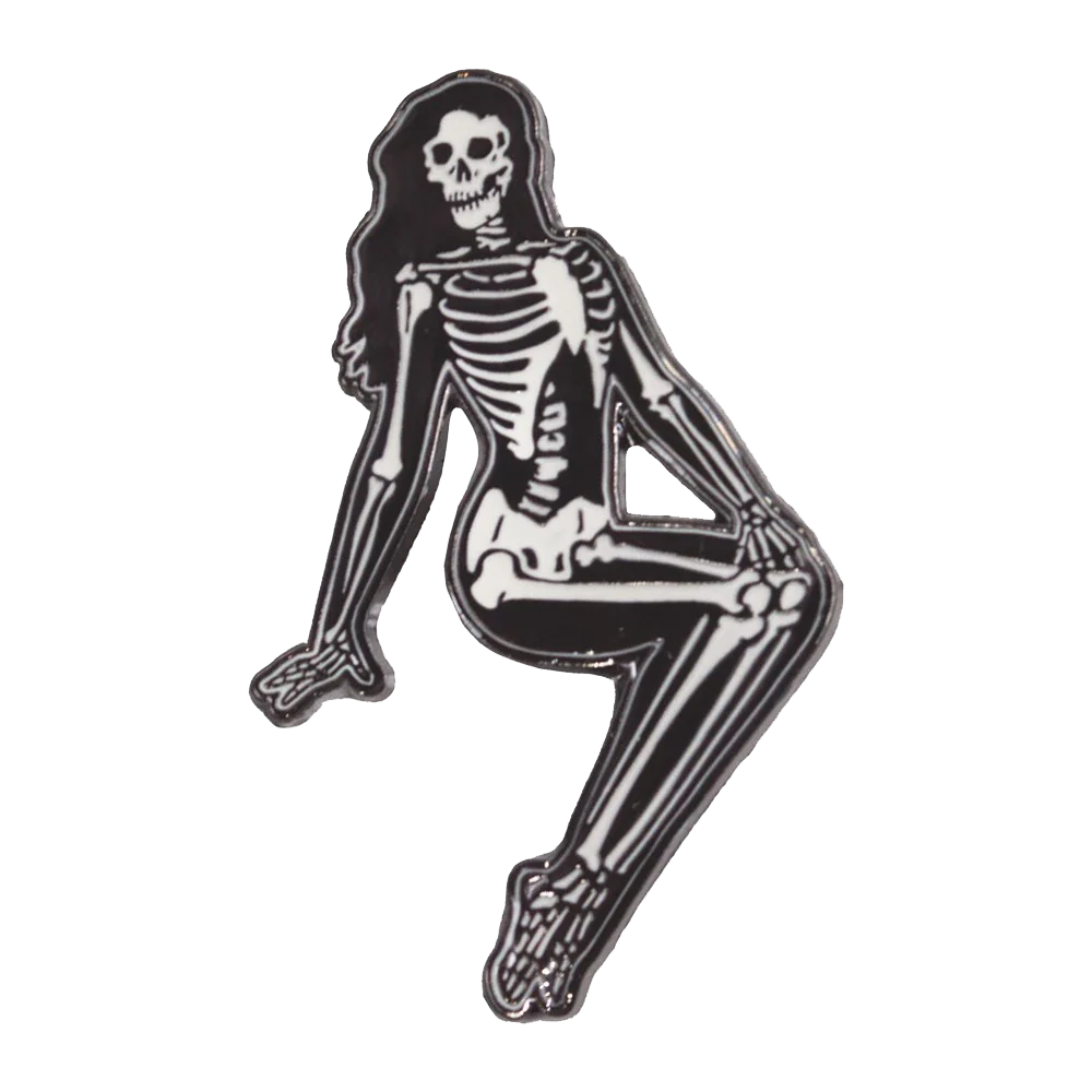 Skeleton Pin-up Girl Sitting Enamel Pin
