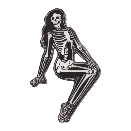 Skeleton Pin-up Girl Sitting Enamel Pin