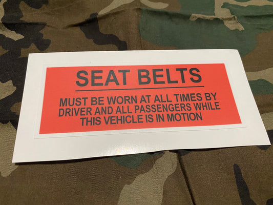 SEATBELT WARNING DECAL