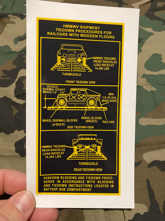 HMMWV TIE DOWN PROCEDURE DECAL