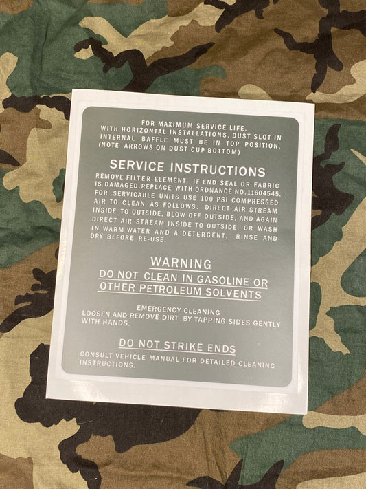 AIR CLEANER SERVICE DECAL (HMMWV)
