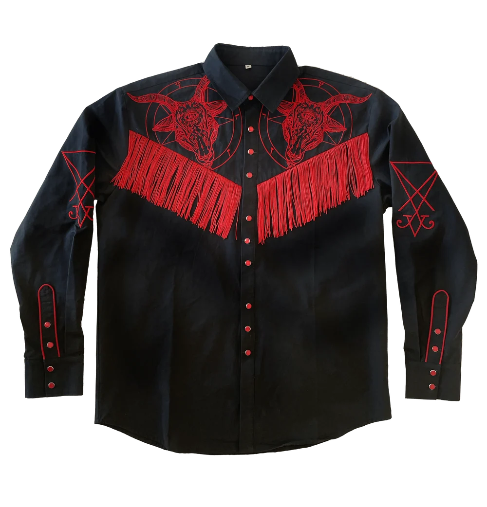 The Y'allternative Collection Baphomet Embroidered Western Tassel Shirt