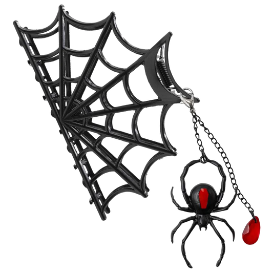 SpiderWeb Charm Metal Black Claw Clip