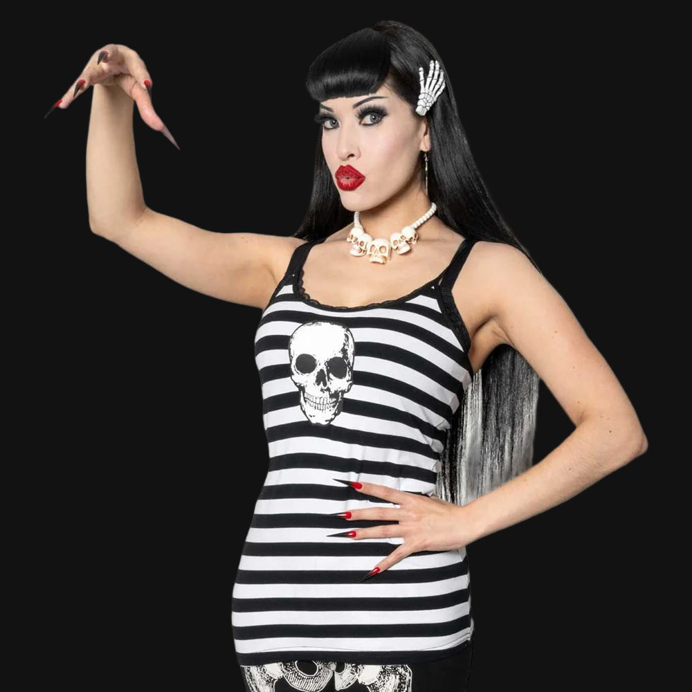 Skull Striped Lace Cami Top