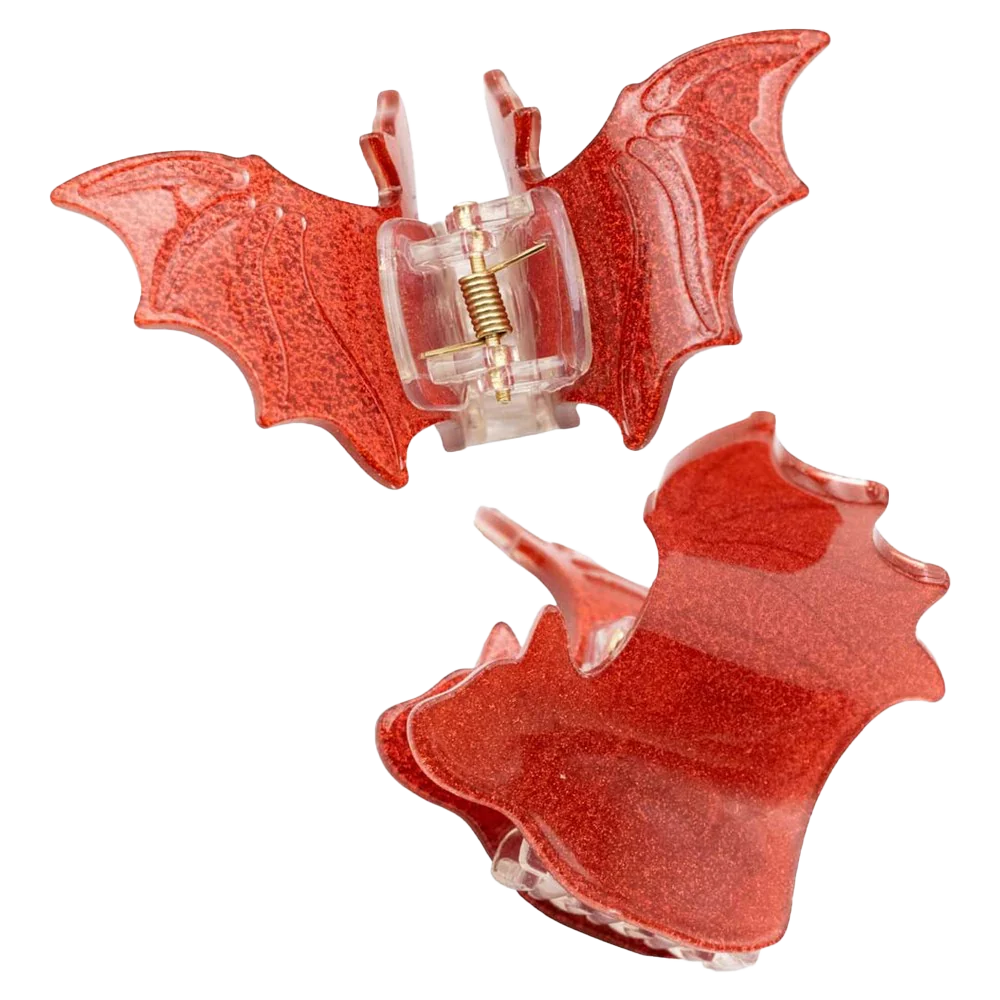 Bat Med Claw Clip Set Red Glitter