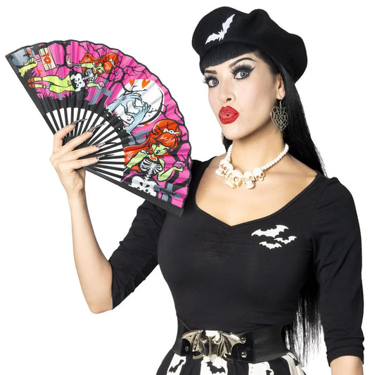 Zombie Girl Pink Fabric Fan