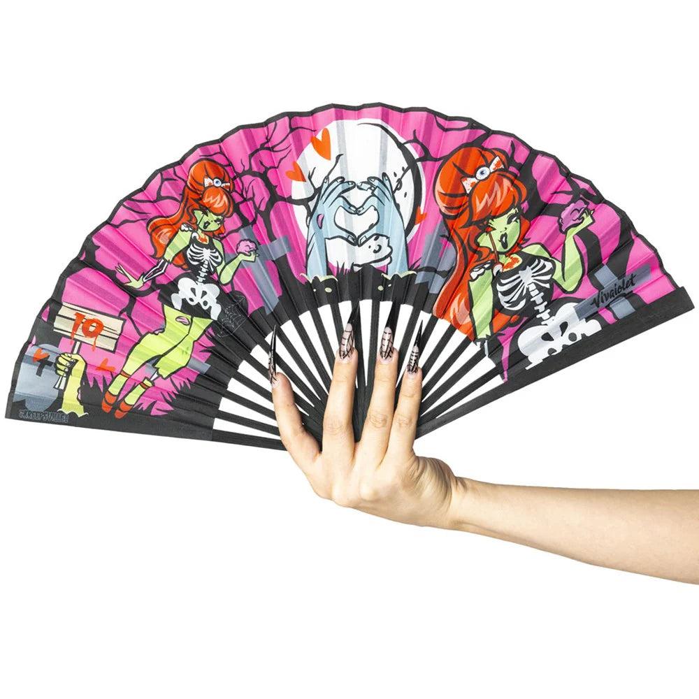 Zombie Girl Pink Fabric Fan