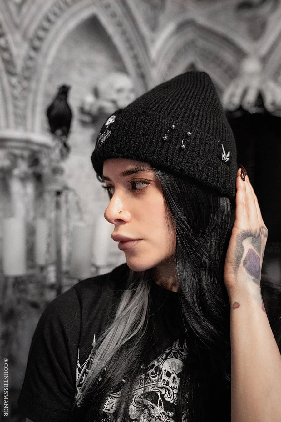 Distressed Pierced Beanie Skull Drip
