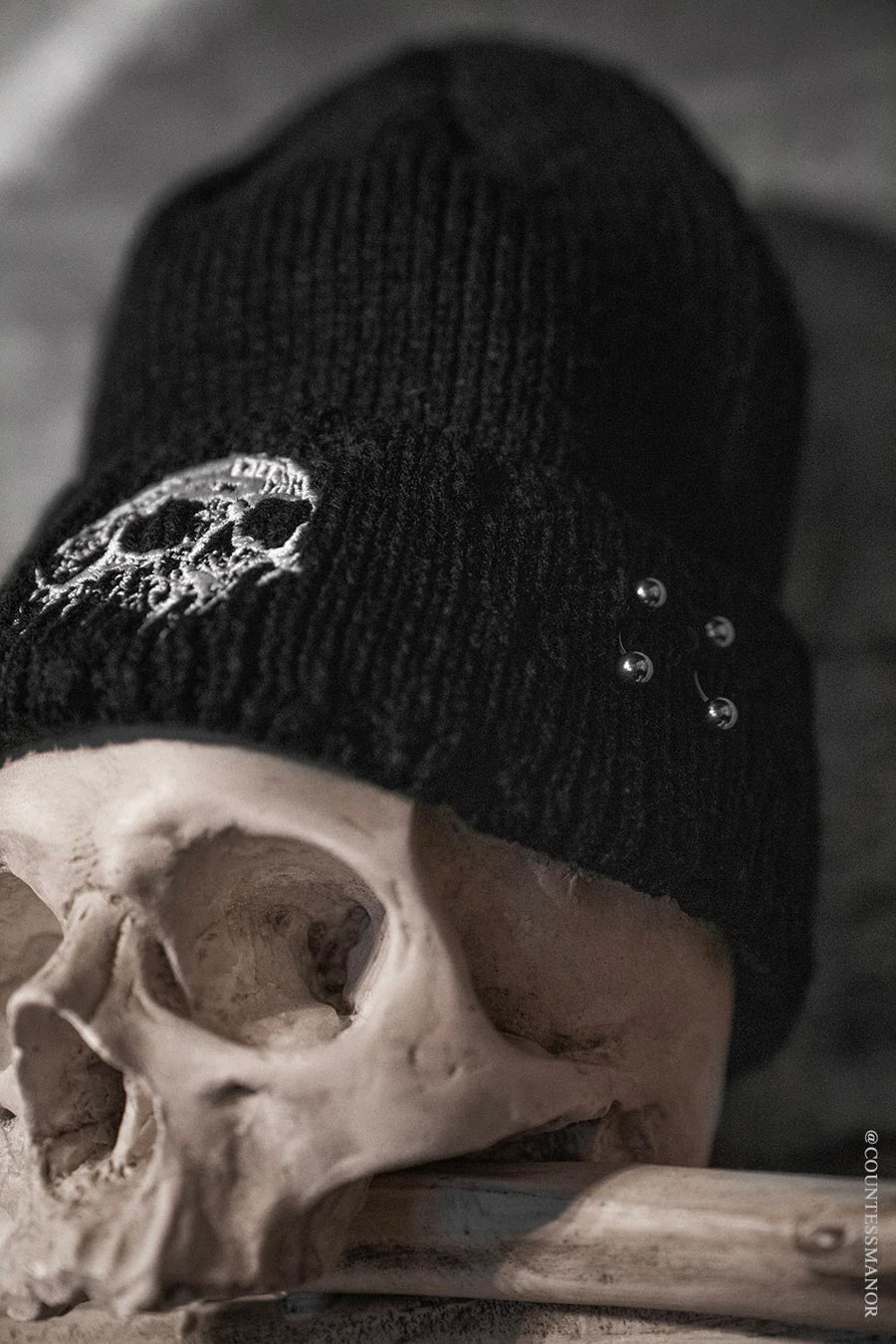 Distressed Pierced Beanie Skull Drip