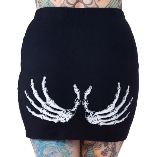 Skeleton Glow Hand Black Mini Skirt