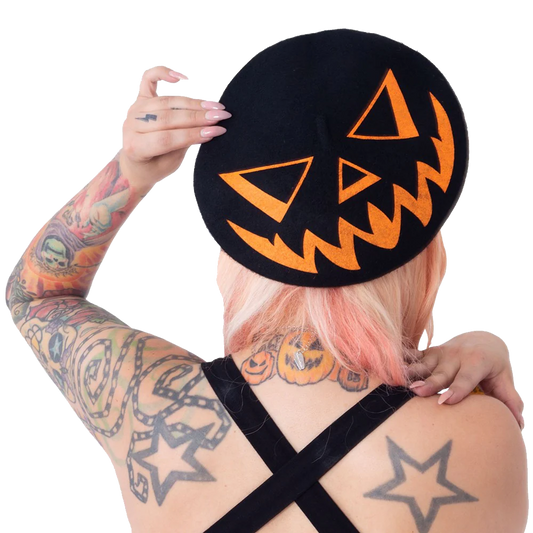 Trick Or Treat Pumpkin Black Beret