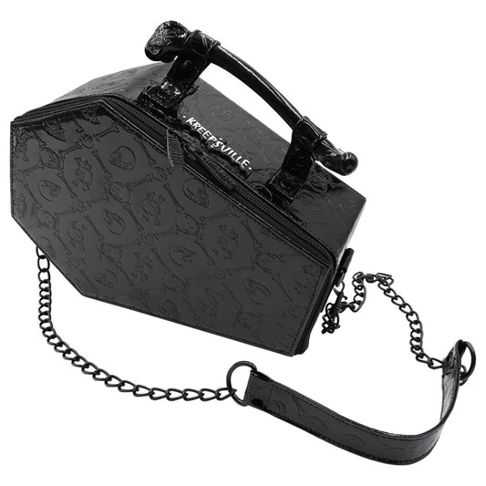 KREEPSVILLE Embossed Patent Skull Crossboned Coffin Purse Bag