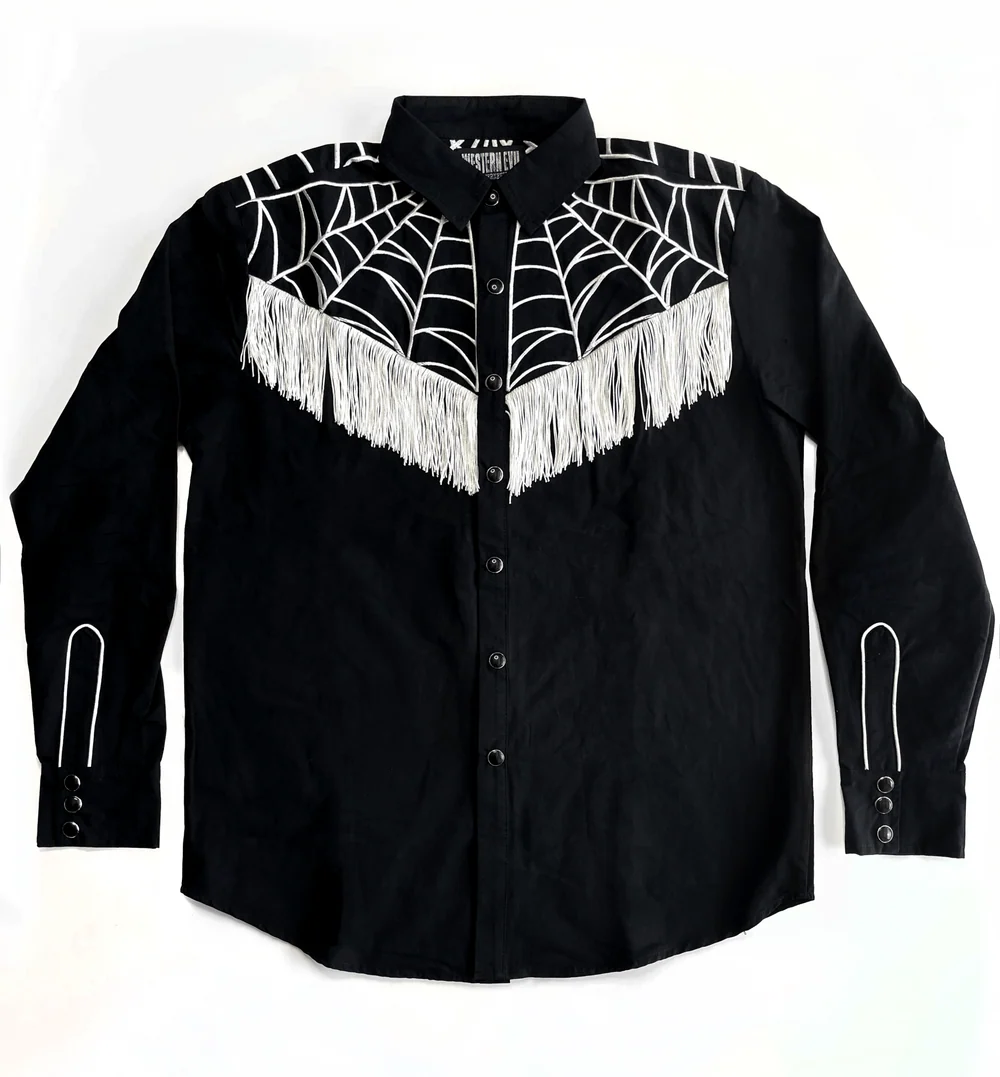 The Y'allternative Collection Spider Web Embroidered Western Tassel Shirt