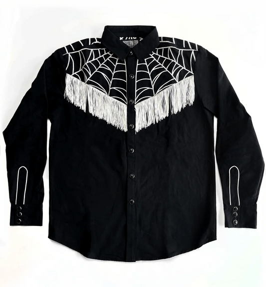 The Y'allternative Collection Spider Web Embroidered Western Tassel Shirt