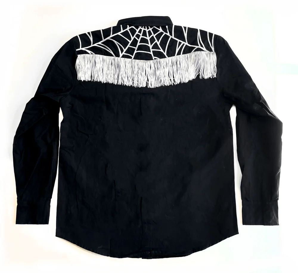 The Y'allternative Collection Spider Web Embroidered Western Tassel Shirt