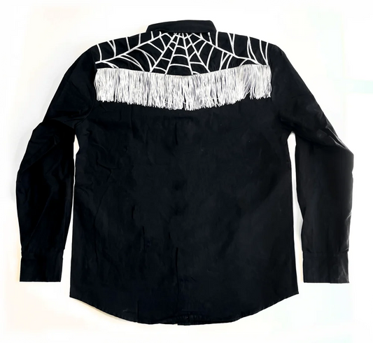 The Y'allternative Collection Spider Web Embroidered Western Tassel Shirt