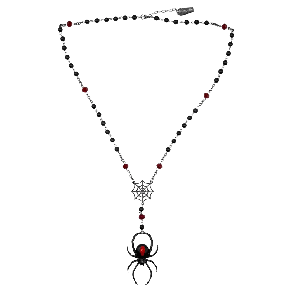 Black Widow Spider Rosary Charm Necklace