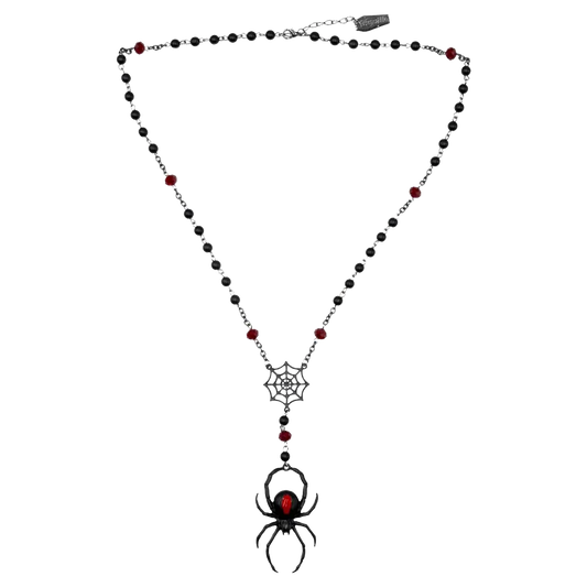 Black Widow Spider Rosary Charm Necklace
