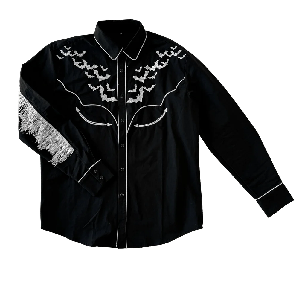The Y'allternative Collection Bat Embroidered Western Tassel Shirt