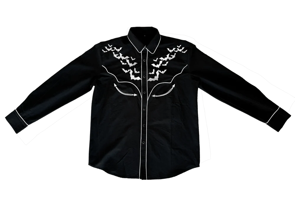 The Y'allternative Collection Bat Embroidered Western Tassel Shirt