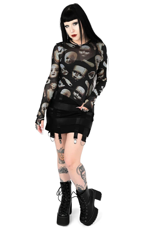 Foxblood Broken Doll Mesh Top