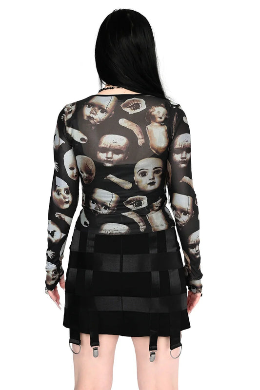 Foxblood Broken Doll Mesh Top