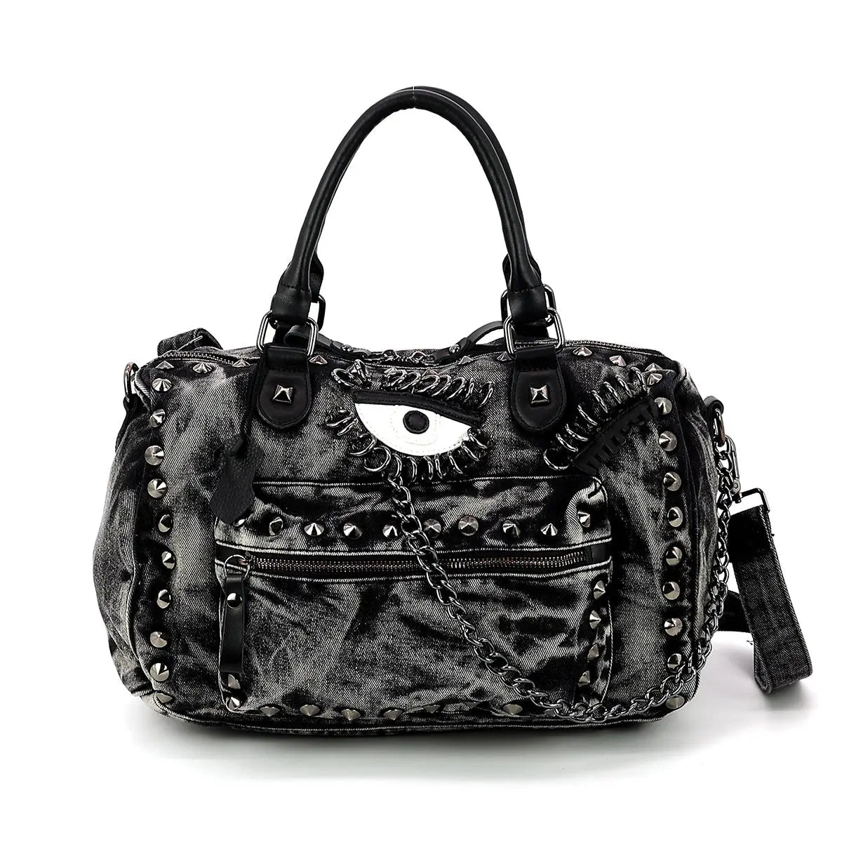 Vintage Washed Denim Satchel Eye Motif in Cotton